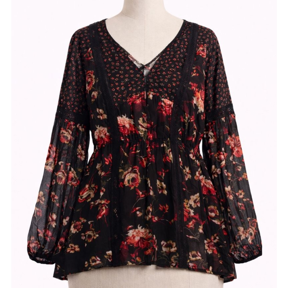 MELROSE & MARKET FLORAL BOHO HIGH LOW TUNIC TOP SMALL
